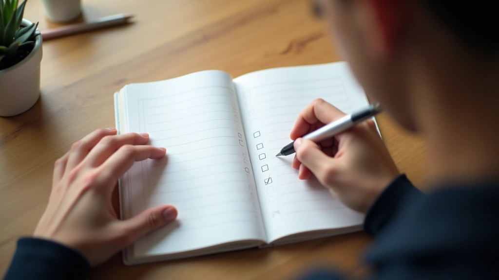 Person writing in daily planner with structured time blocks and task lists