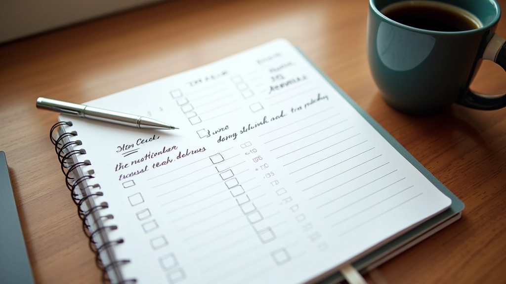 Notebook with time blocks and tasks written in organized sections