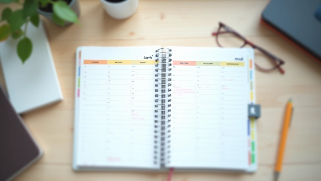 Weekly planner or calendar showing time blocks and scheduled focused work periods, organized planning system