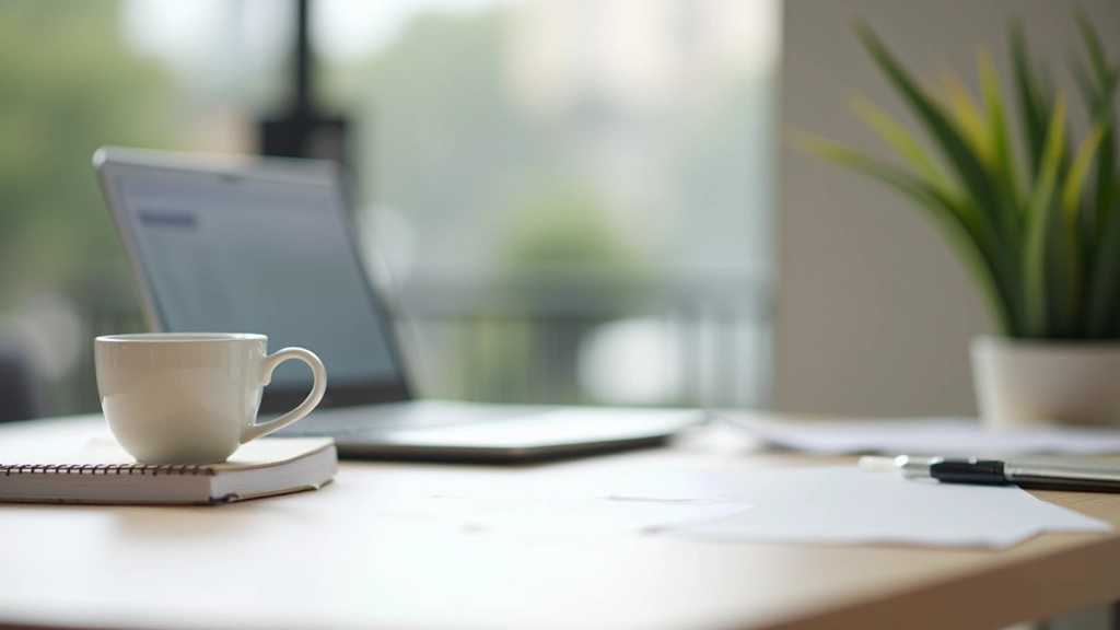 Organized workspace with digital calendar, notebook, and coffee showing structured work environment